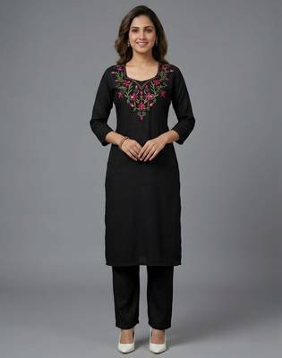 Black rayon embroidered kurta set 3