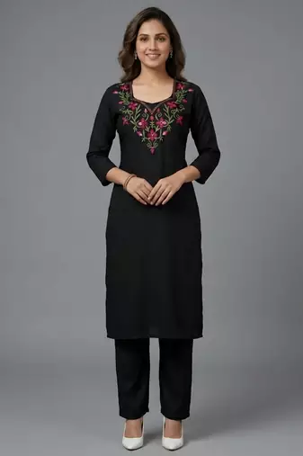 Black rayon embroidered kurta set