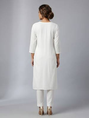 White rayon embroidered kurta set 2