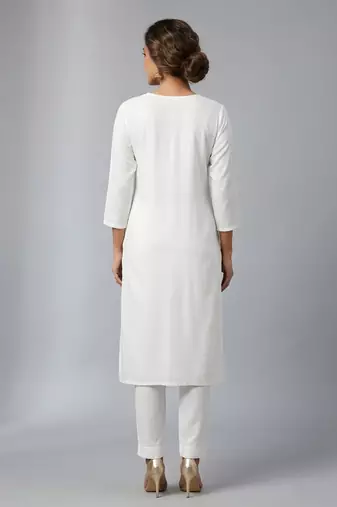 White rayon embroidered kurta set