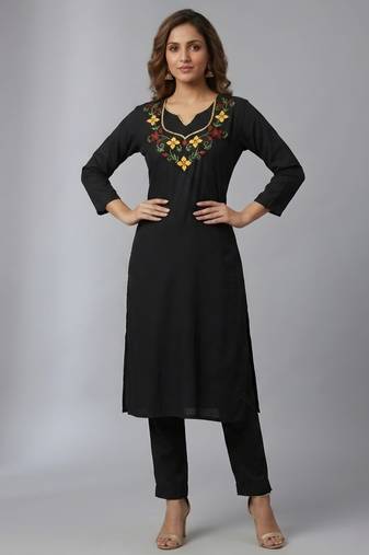 Black rayon embroidered kurta set