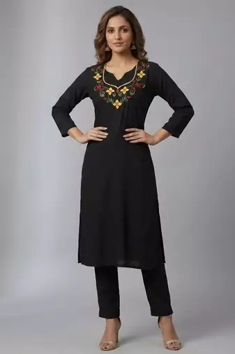 Black rayon embroidered kurta set