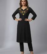 Black rayon embroidered kurta set