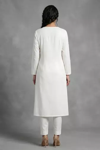 White rayon embroidered kurta set