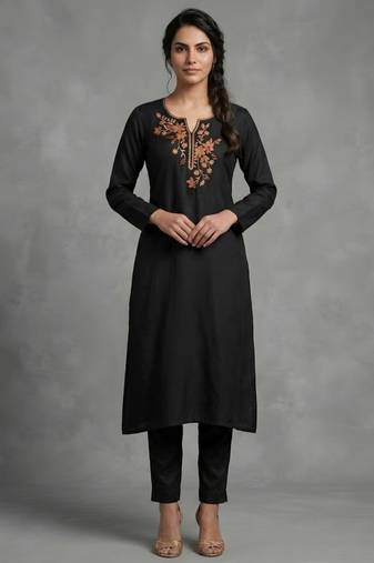 Black rayon embroidered kurta set