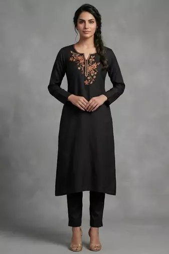 Black rayon embroidered kurta set