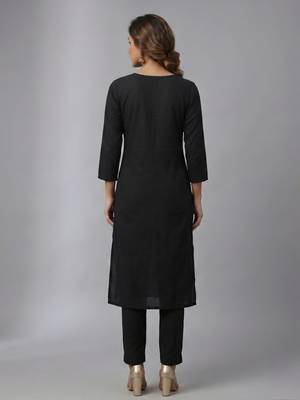 Black rayon embroidered kurta set 2