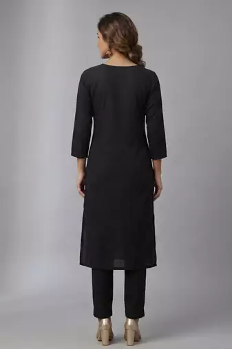 Black rayon embroidered kurta set