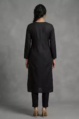 Black rayon embroidered kurta set