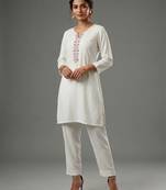 White rayon embroidered kurta set