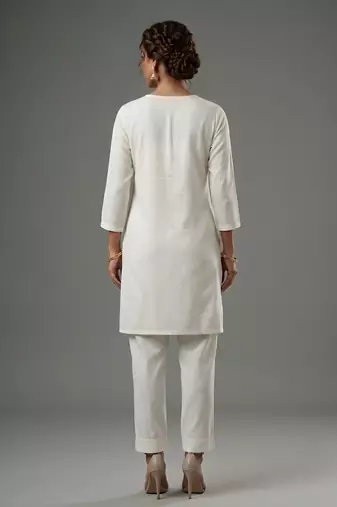 White rayon embroidered kurta set