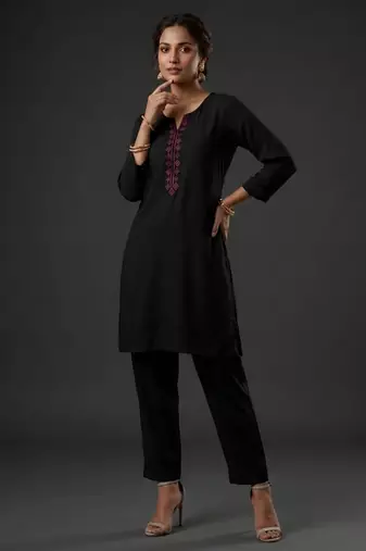 Black rayon embroidered kurta set