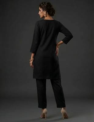 Black rayon embroidered kurta set 2
