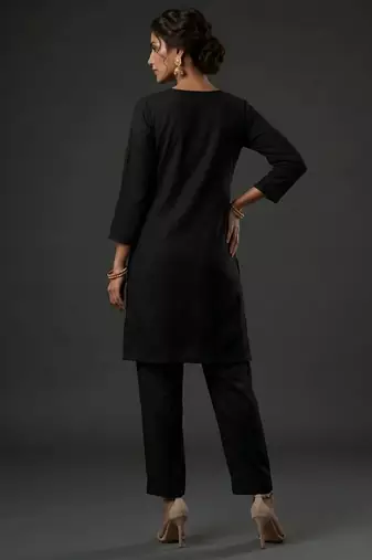 Black rayon embroidered kurta set