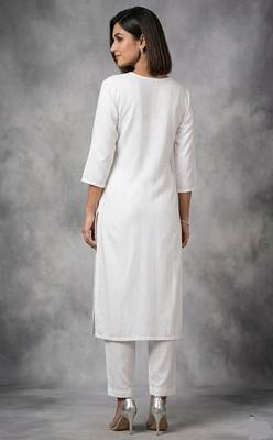 White rayon embroidered kurta set 2