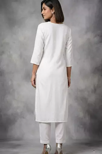 White rayon embroidered kurta set
