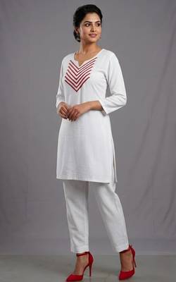 White rayon embroidered kurta set 1