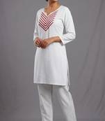 White rayon embroidered kurta set
