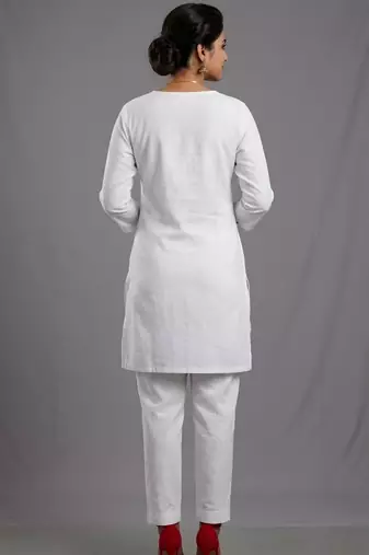 White rayon embroidered kurta set