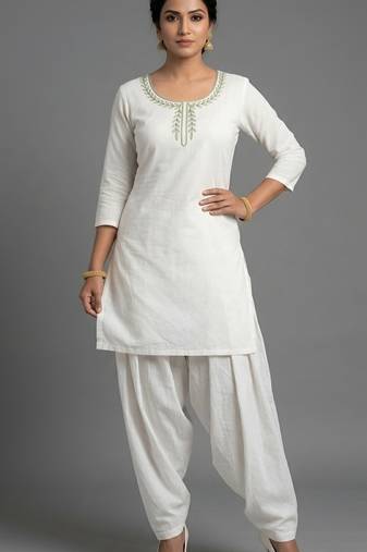 White rayon embroidered kurta set