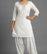 White rayon embroidered kurta set