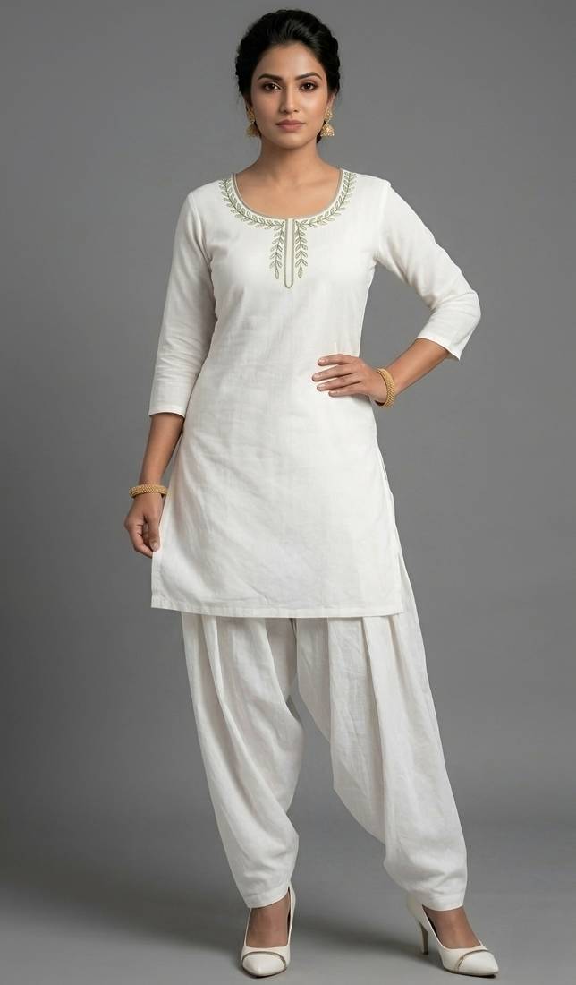 White rayon embroidered kurta set
