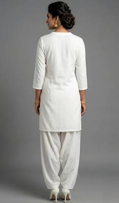White rayon embroidered kurta set 2