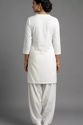 White rayon embroidered kurta set