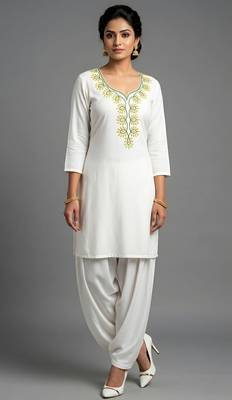 White rayon embroidered kurta set 1