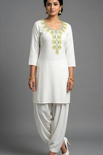 White rayon embroidered kurta set