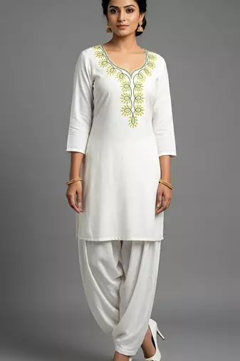 White rayon embroidered kurta set