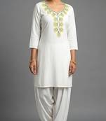 White rayon embroidered kurta set