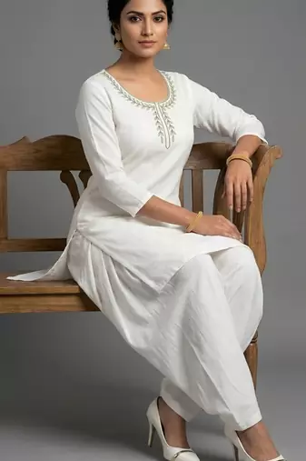 White rayon embroidered kurta set