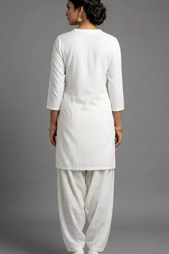White rayon embroidered kurta set