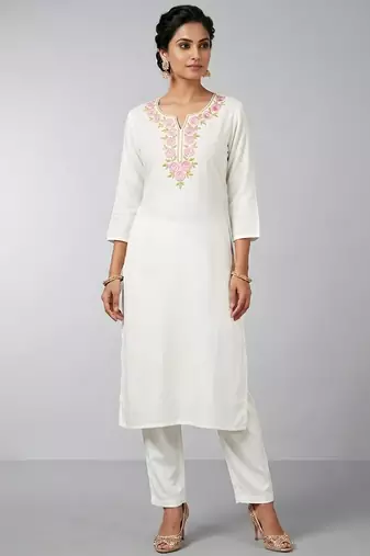 White rayon embroidered kurta set