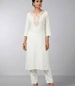 White rayon embroidered kurta set