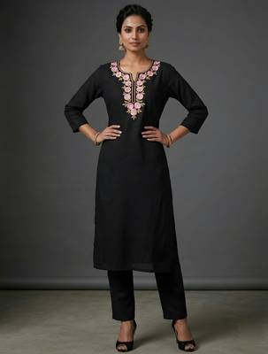 Black rayon embroidered kurta set 1