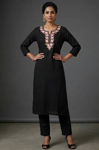Black rayon embroidered kurta set