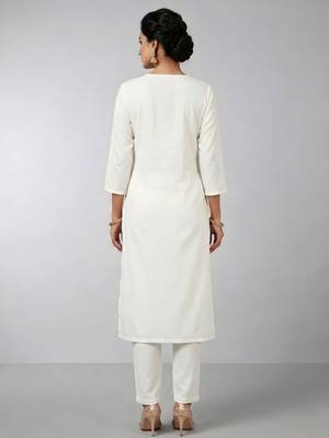 White rayon embroidered kurta set 2