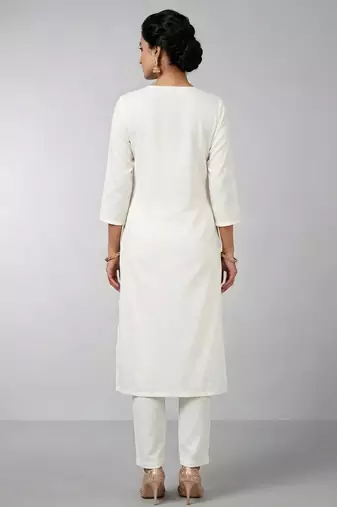 White rayon embroidered kurta set
