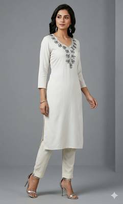 White rayon embroidered kurta set 1