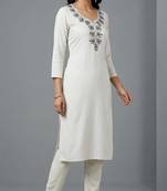 White rayon embroidered kurta set