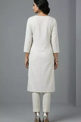 White rayon embroidered kurta set