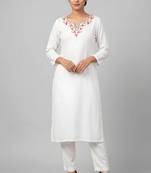 White rayon embroidered kurta set