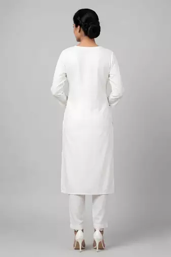 White rayon embroidered kurta set