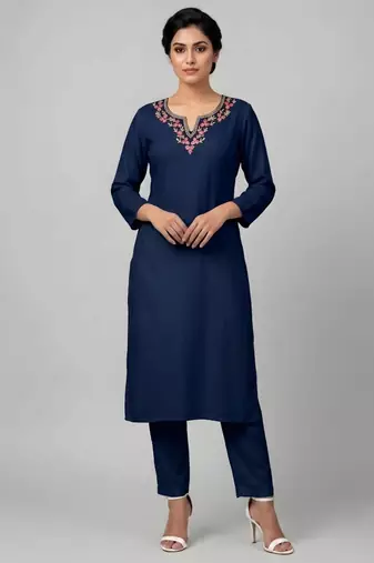 Blue rayon embroidered kurta set