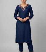 Blue rayon embroidered kurta set