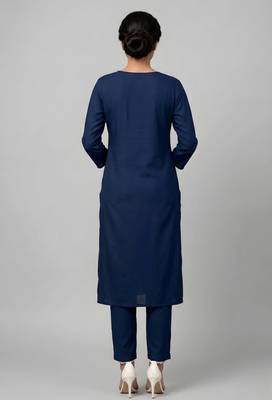 Blue rayon embroidered kurta set 2
