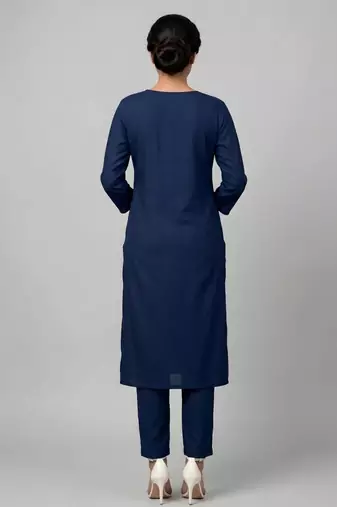 Blue rayon embroidered kurta set