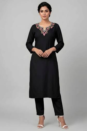 Black rayon embroidered kurta set